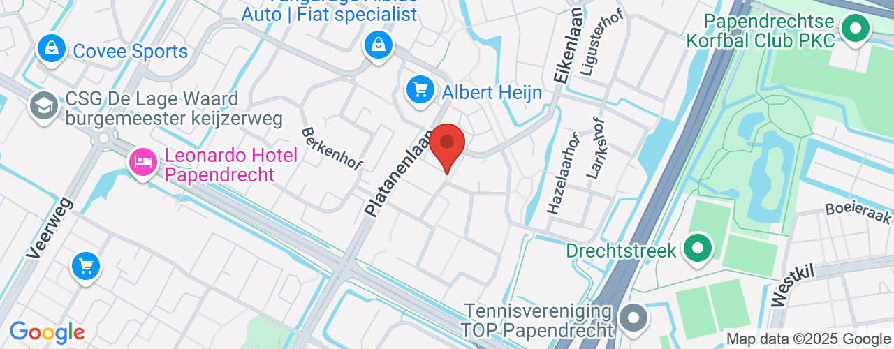 Google Maps afbeelding van de locatie van het incident. De locatie "Abelenhof, Papendrecht " is aangegeven met een rode marker.