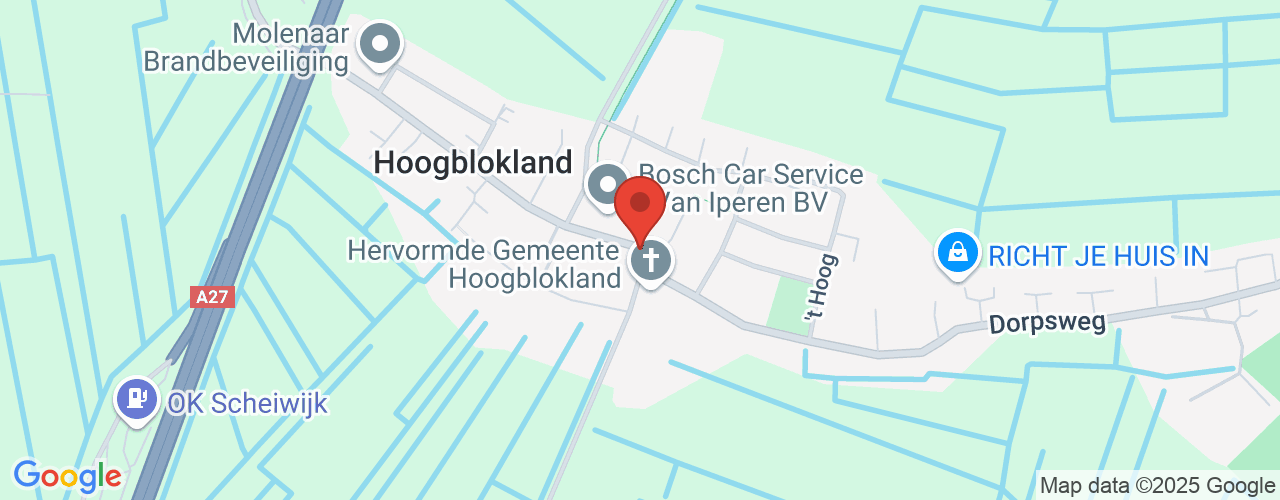 Google Maps afbeelding van de locatie van het incident. De locatie "Dorpsweg Hoogblokland " is aangegeven met een rode marker.