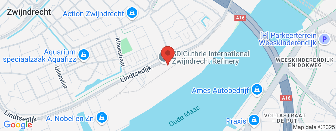 Google Maps afbeelding van de locatie van het incident. De locatie "Lindtsedijk 8 Zwijndrecht" is aangegeven met een rode marker.