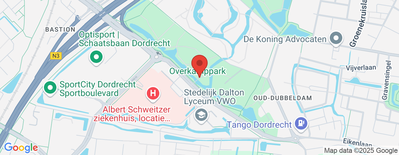 Google Maps afbeelding van de locatie van het incident. De locatie "Overkampweg Dordrecht" is aangegeven met een rode marker.